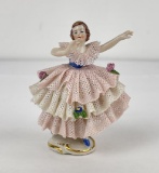 Antique Dresden Porcelain Lady In Lace Figurine