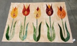 Wax Resist Kilim Persian Oriental Rug Tulips