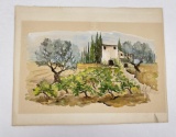 Watercolor On Paper Farm Field