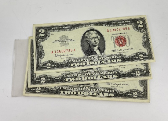 Consecutive Serial Number 1963 $2 Red Seal Notes