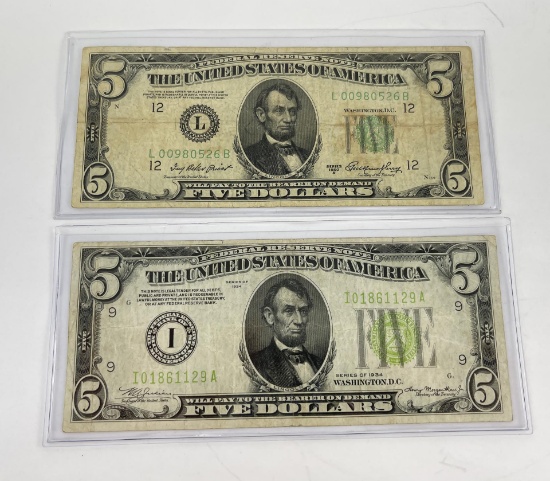 $5 Notes 1934 Minnesota 1950A California