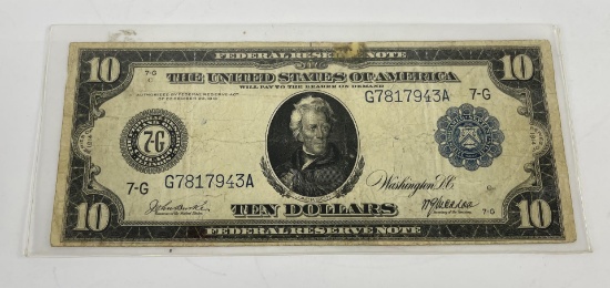 1914 $10 Illinois Note Blue Seal Large Industry