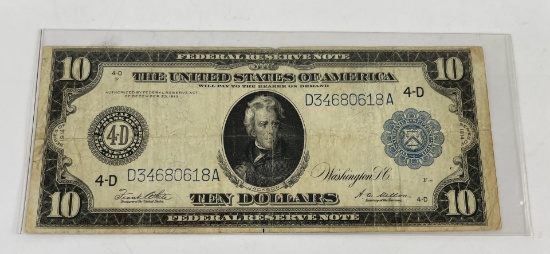 1914 $10 Ohio Note Blue Seal Large Industry