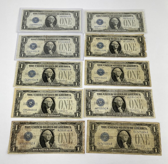 Lot of 10 1928 Blue Seal $1 Silver Certificates