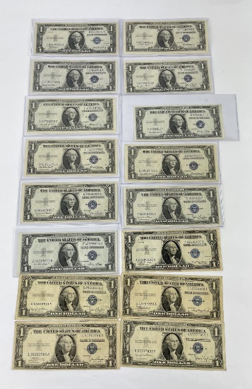 Lot of 16 1935 Blue Seal $1 Silver Certificates
