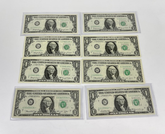 8 Consecutive Serial Number $1 Star Notes
