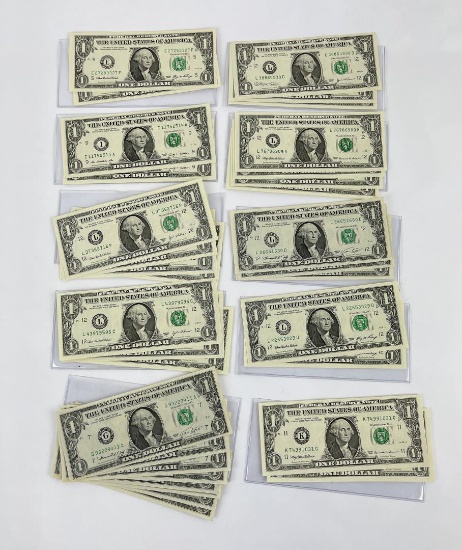Lot of 33 Consecutive Serial Number $1 Notes