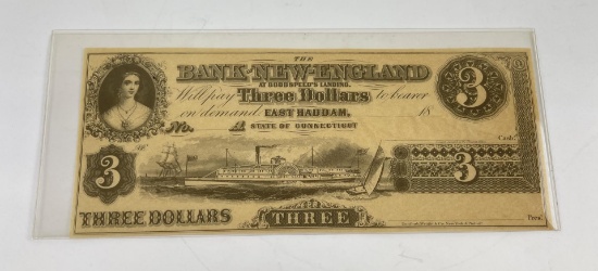 Civil War Bank of New England $3 Note