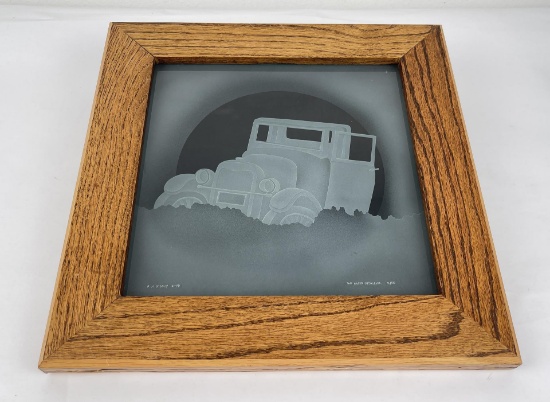 Engraved Glass Picture Signed Stekly
