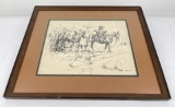 Sheryl Bodily Cowboy Signed Pen and Ink Drawing