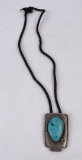 Large Navajo Turquoise Bolo Tie Sterling Silver
