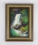 Glacier Park Montana Falls Oil on Board Painting