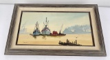 James Ware Oil on Canvas Painting Harbor