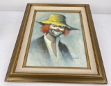Mid Century Clown Oil on Canvas Painting
