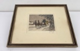 Horse and Buggy Hand Tinted Engraving
