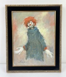 Mid Century Clown Oil on Canvas Painting