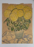 Mid Century Taylor Watercolor Painting Flowers