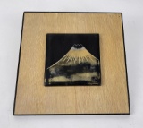 Antique Japanese Metal Engraving Volcano