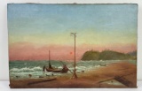 Antique Costal Oil on Canvas Painting