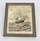 Hand Tinted Clipper Ship Engraving