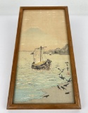 Antique Japanese Mt Fuji Boat Woodblock Print