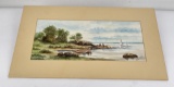 Antique Fishing Watercolor Painting