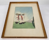 1950's Mexican Folk Art Watercolor Painting