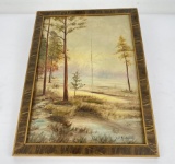 Antique Western Forest Oil on Board Painting