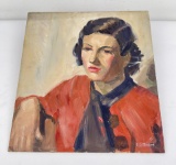 EG Moore Portrait Oil on Board Painting