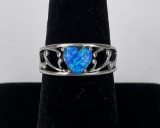 Sterling Silver Blue Opal Heart Ring