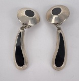 Sterling Silver and Jet Taxco Earrings