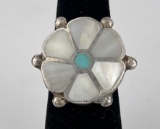 Zuni Sterling Silver Mother of Pearl Inlay Ring