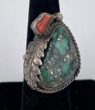 Navajo Sterling Silver Turquoise Coral Ring