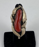 Sterling Silver 14k Gold Coral Navajo Ring