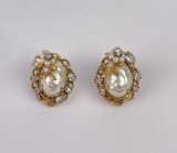 Vintage Robert Pearl Rhinestone Earrings