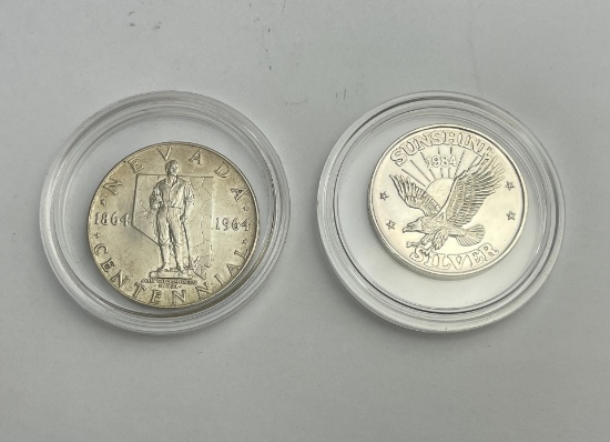 Two Silver Coins Nevada Centennial Sunshine