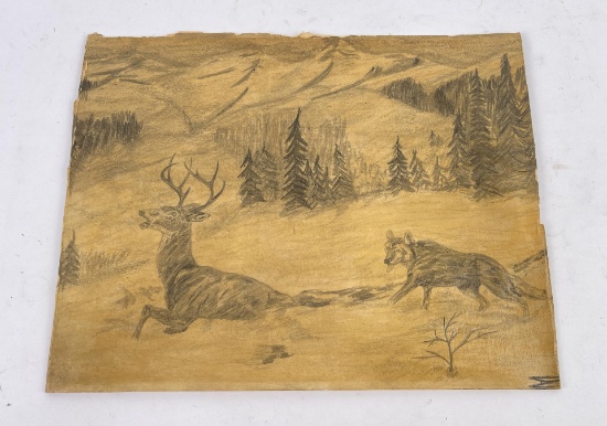 Montana Blackfoot Indian Pencil Drawing Wolf
