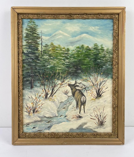 Montana Elk Landscape Oil on Canvas Painting