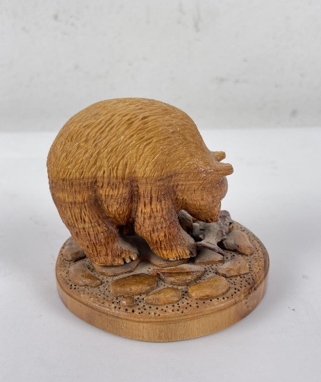 Montana Wood Bear Carving Signed