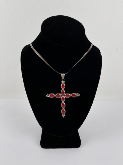Sterling Silver Taxco Mexico Cross Gemstone