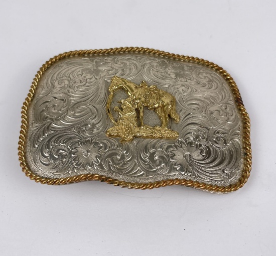 Vintage Montana Silversmiths Cowboy Belt Buckle