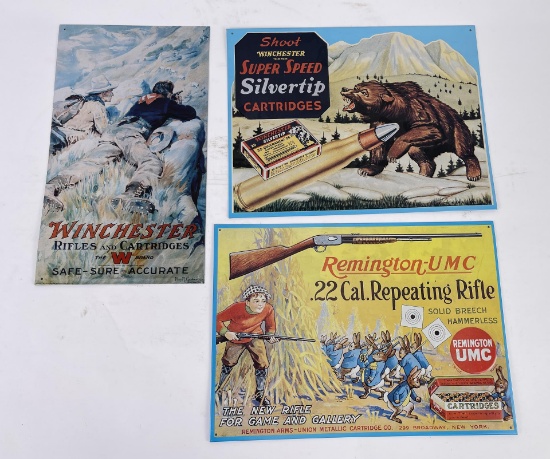 Lot of 3 Winchester Remington Tin Signs