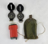 Group of US Army Compasses Survival Beacon