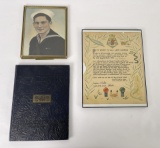 WW2 US Navy Book Certificate and Photo