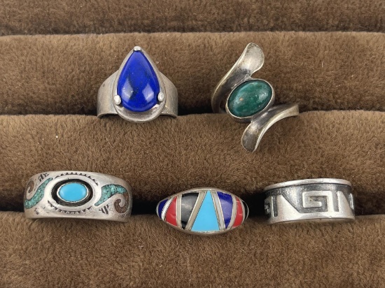 Group of Sterling Silver Navajo Taxco Rings