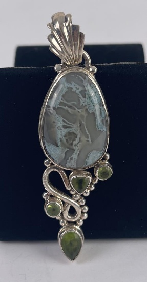 Sterling Silver Agate Peridot Necklace Pendant