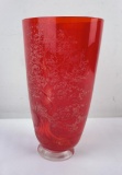 Antique Art Glass Red Vase Signed