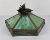 Antique Arts Crafts Slag Glass Ceiling Lamp Light