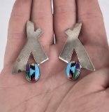 Hopi Indian Sterling Silver Inlay Earrings