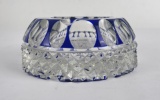 Cobalt Blue Cut To Clear Glass Ashtray Bohemian